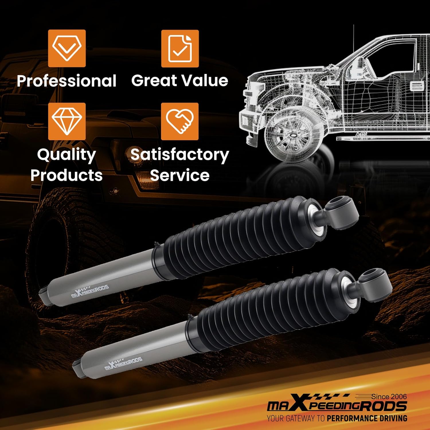 maXpeedingrods Fit 4-7.5" Lift Front Shocks for Chevy/GMC K1500 Pickup Yukon Tahoe 4WD 1988-1999