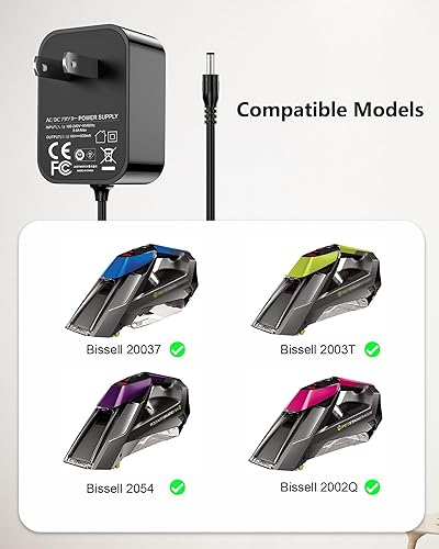 Miniatura 2 de Cargador para borrador de manchas de mascotas Bissell, cable de carga para limpiador de alfombras portátil inalámbrico Bissell 2054 2002 20037 20028