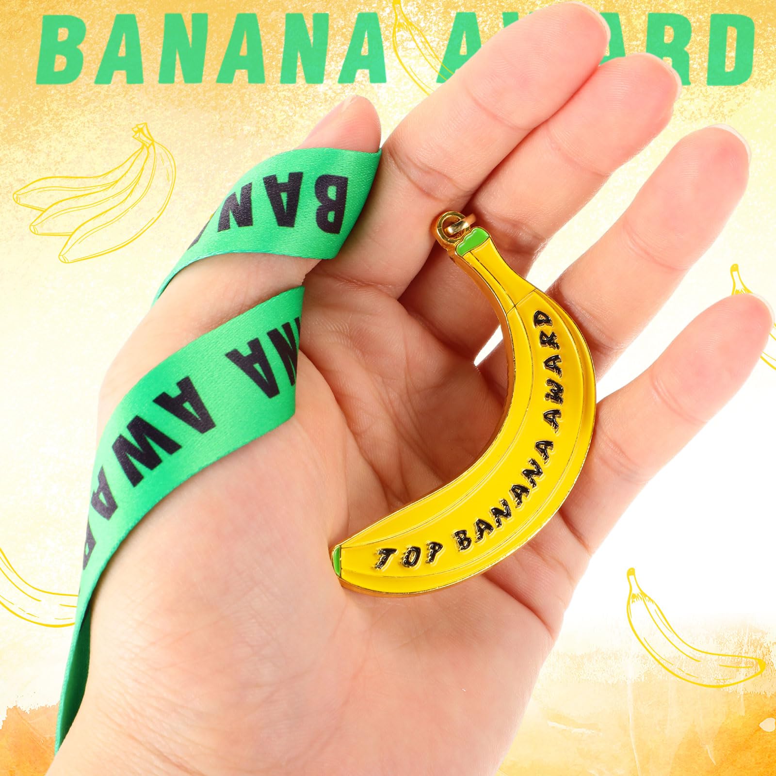 Ecation 12 medallas de plátano con cinta, juegos de recompensa para el aula, suministros para eventos de competición para el hogar