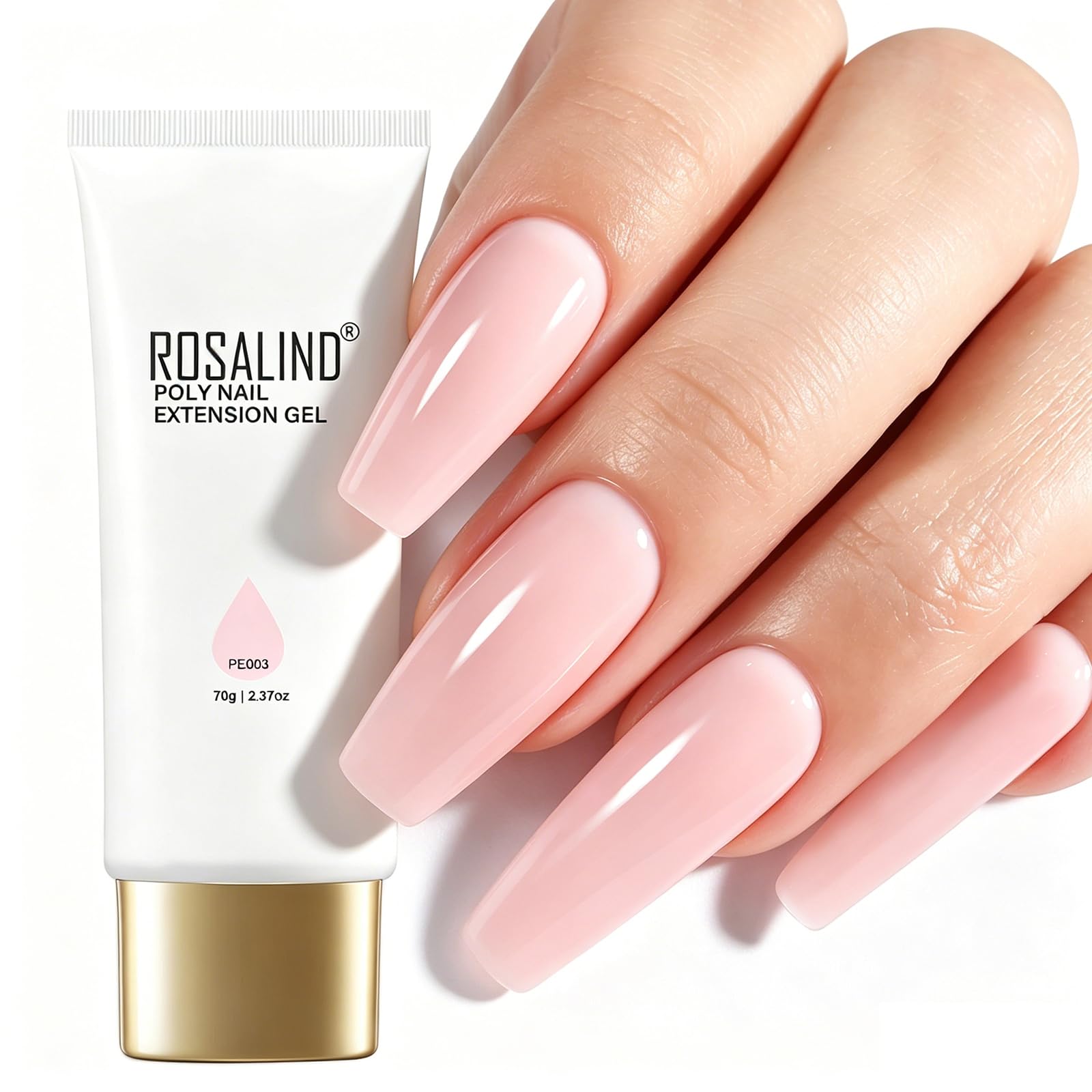ROSALIND Gel Ricostruzione Unghie, 70ml Rosa Pallido Poligel per Unghie UV/LED, Gel Unghie Estensione per Principiante, Professionale e Salone di Bellezza, DIY Gel Nail Art