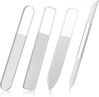 4PCS Glass Nail File Set, Women Crystal Fingernail Buffers Long Double Sided Glass Nail Buffer Professional Care Tools Kit for Pedicure Fingernails Toenail Manicure Buffer Cuticle Trimmer