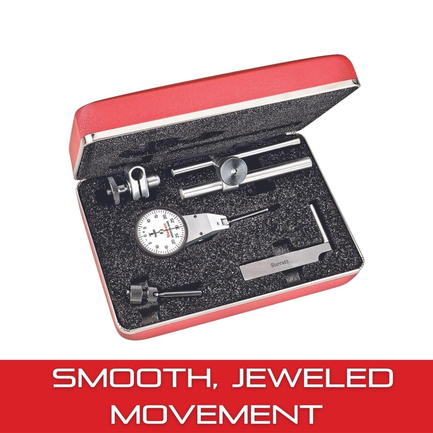 Starrett 811-5CZ- Indicador de prueba con cabezal giratorio con accesorios, esfera blanca, lectura de 0 – 15 – 0, rango de 0 – 0,03 pulgadas, graduación de 0,0005 pulgadas, precisión de +/-0,0005 pulgadas