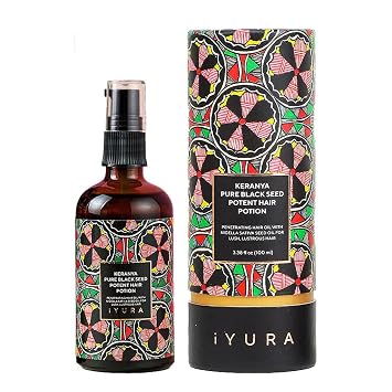 Keranya Pure Black Seed Potent Potion Ayurvedic Oil for Shinier Looking Hair Lightweight, Colorless Formula Suitable for All Hair Types 3.38 fl oz