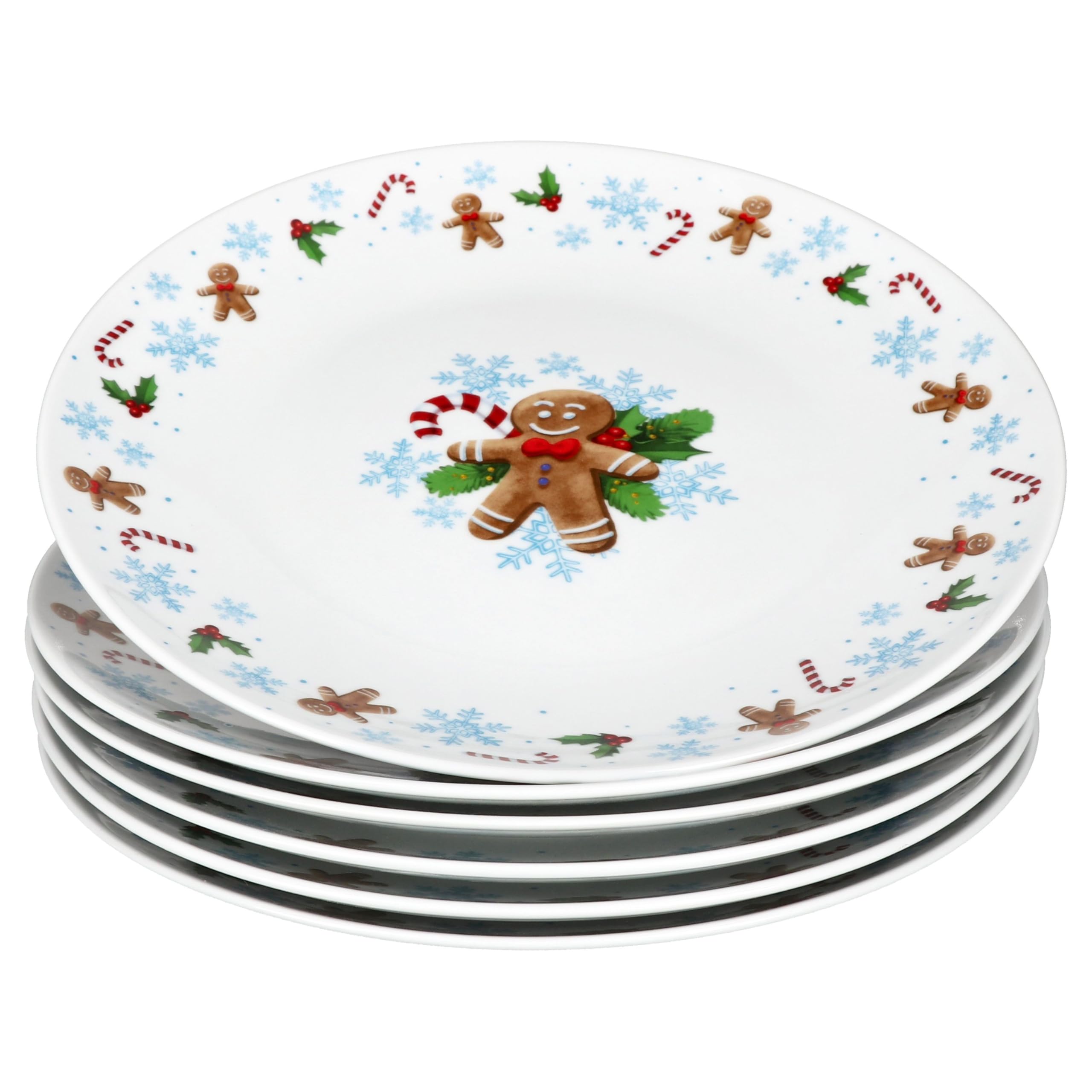 MamboCat Lot de 6 assiettes plates Candyman I Grandes assiettes en porcelaine pour 6 personnes avec décor de Noël bleu glacial I Vaisselle pour Noël, l'Avent & Saint-Nicolas