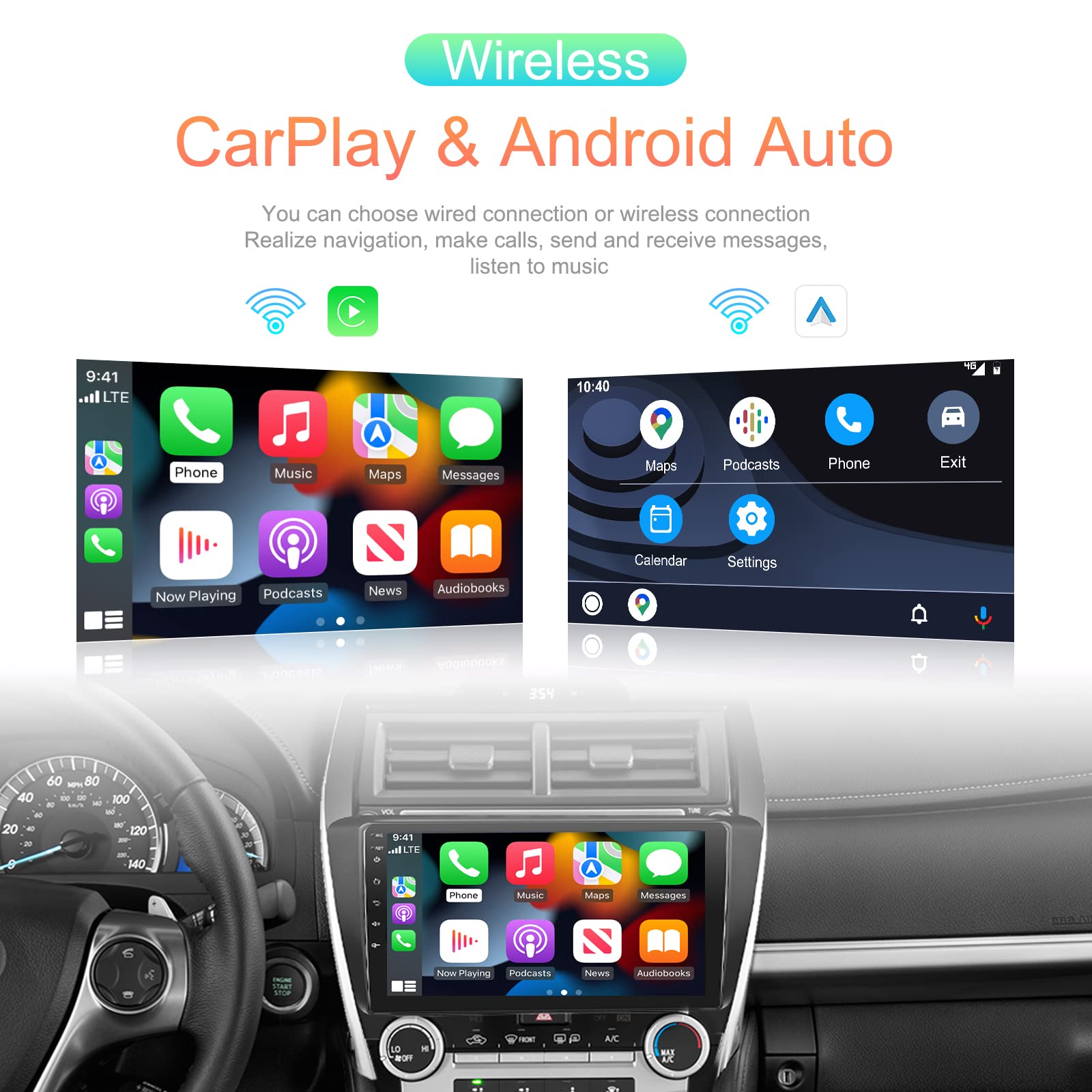 NHOPEEW 2GB+32GB Android Car Radio for Toyota Camry 2012 2013 2014 Compatible with Apple Carplay and Android Auto, 10.1 inch Touchscreen Stereo with AHD Bacnkup Camera and Mic/Hi-Fi