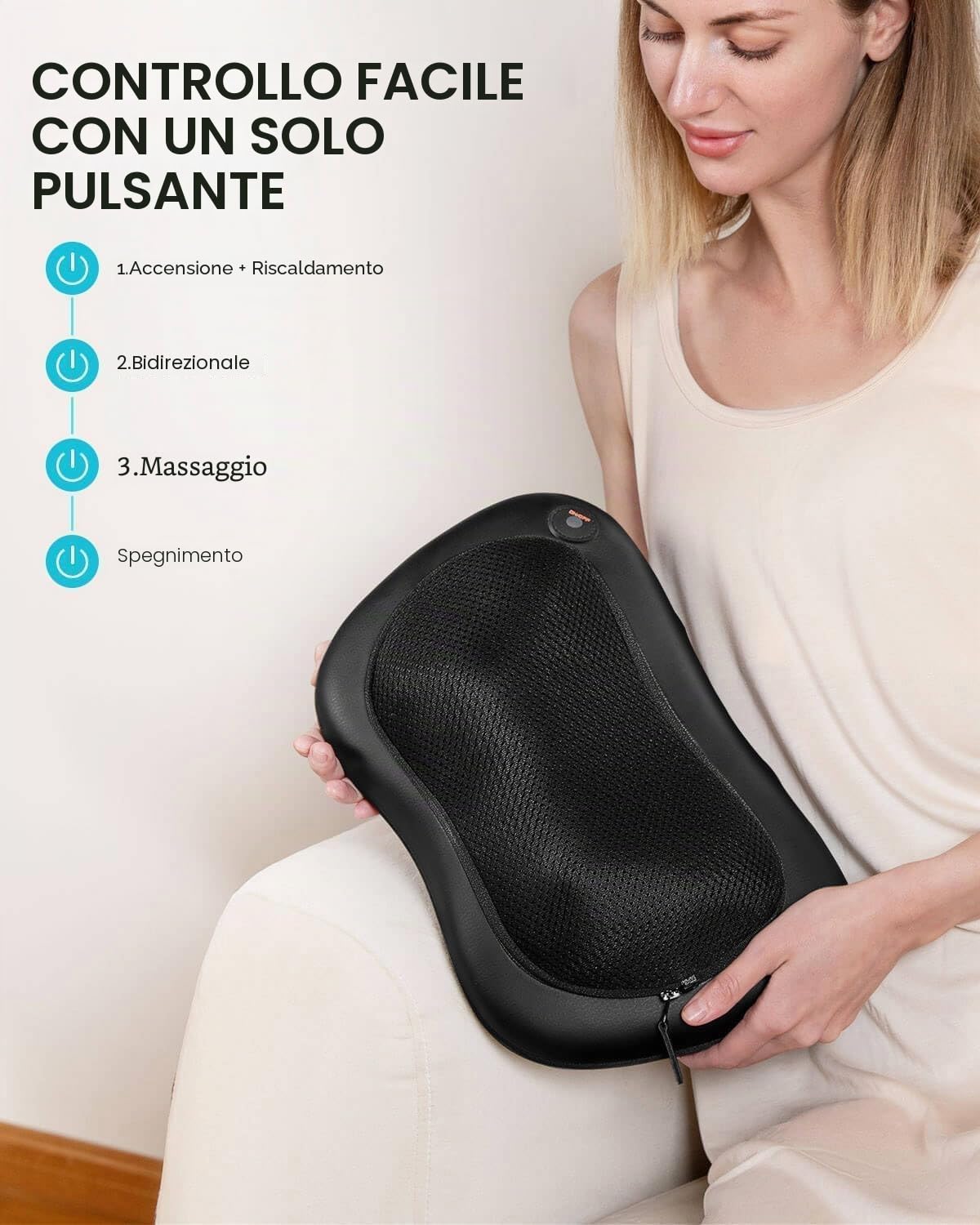 ALLJOY Cuscino Massaggiante Shiatsu, Massaggiatore Schiena Cervicale e Collo Riscaldante, 4 Massaggio Nodi e 3 Modalità, Regalo per Donne/Uomini, Portatile Massaggiatore per Auto da Ufficio a Casa