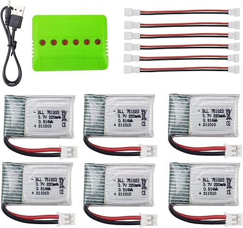 Fytoo Accesorios 6PCS 3.7V 220mah batería de litio y 6 en 1 cargador de equilibrio para E010 E010C E011 E011C E013 GoolRC T36 NINHUI NH010 F36 H36