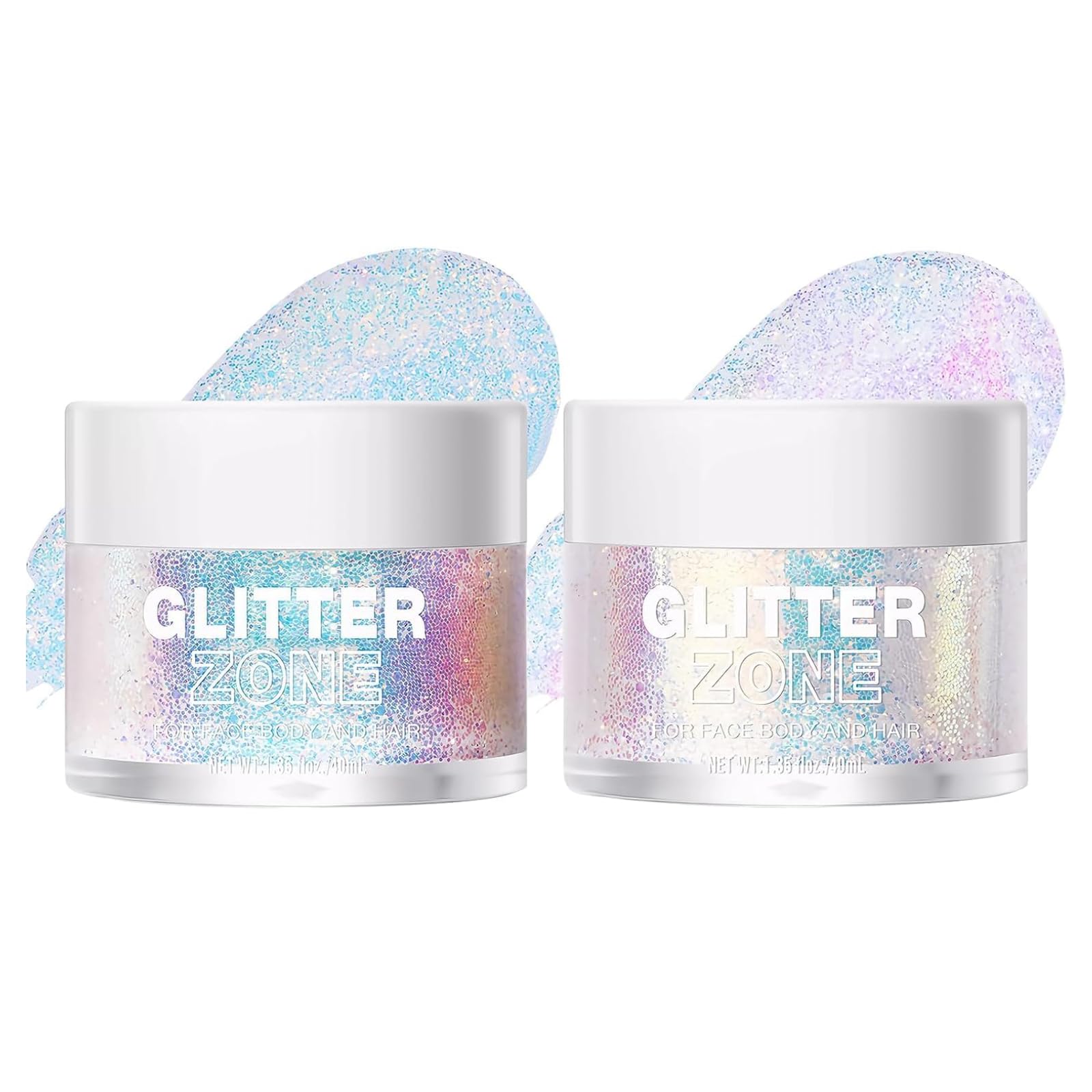 2pcs Glitter Gel, 40ml Face Glitter, Sparkling Glitter Eyeshadow Waterproof Body Glitter Gel DIY Art Accessories for Face, Eye, Lip, Hair, Body, Nail