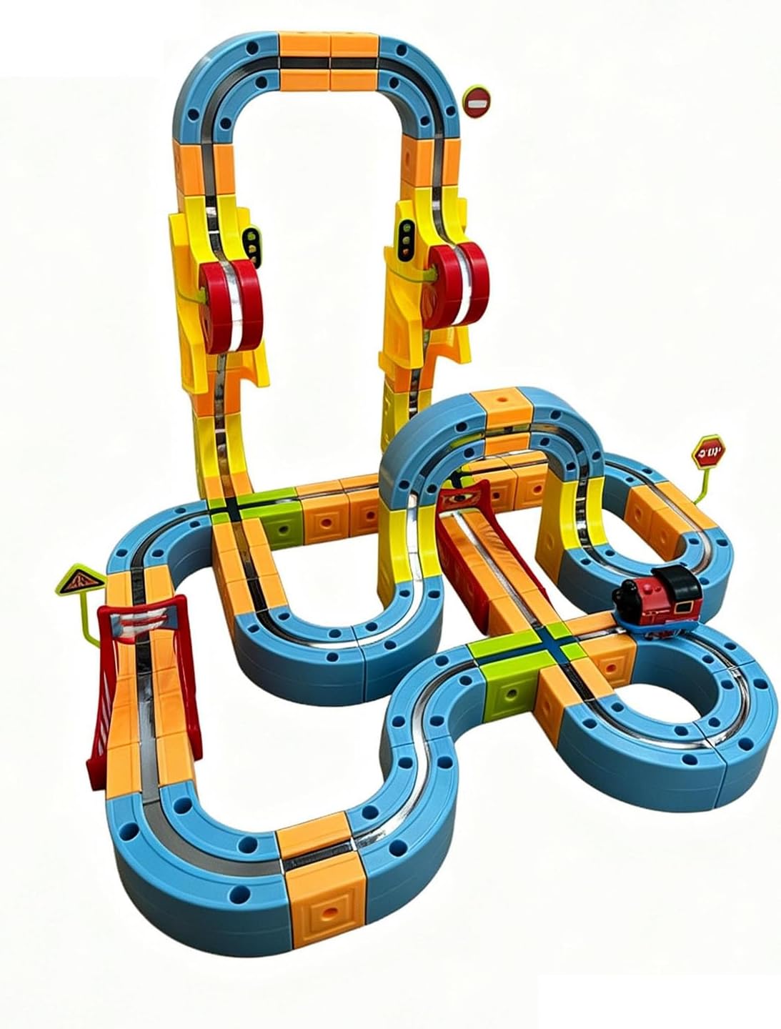 Keenso Electric Trains Set, Plastic Racing Track Set with Builtin Lithium Battery for Kids Age 2-4