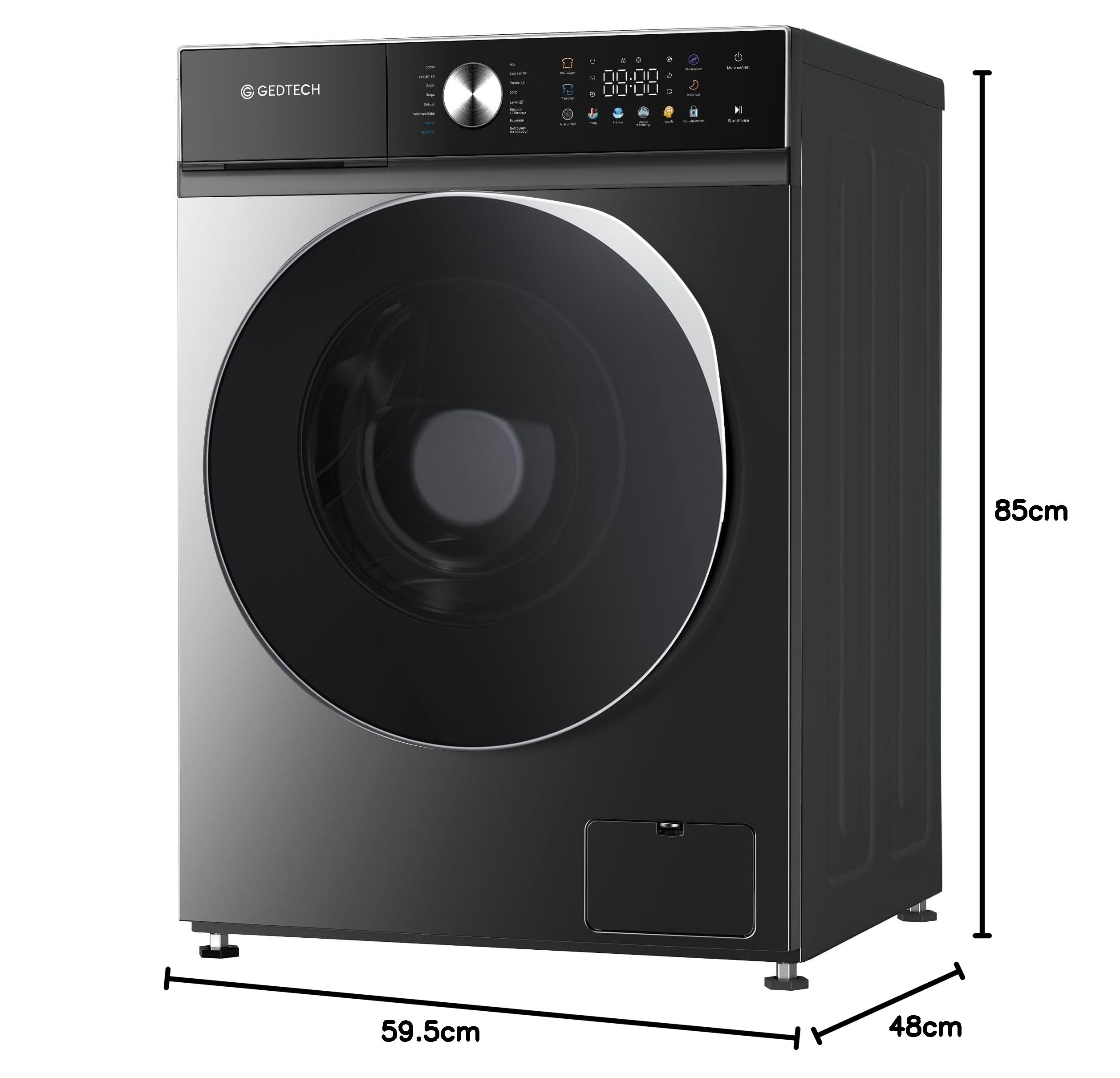GEDTECH GLLPS81400WH - Lavatrice frontale da 8 kg, 1400 giri/min, 16 programmi, Eco - Intensivo - Veloce - Molto basso conso - Pannello di controllo LED a colori (nero)