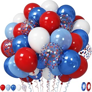 Red White Blue Balloons, Memorial Day Patriotic 250th Anniversary USA Blue Red Latex Helium Balloon for Patriotic 4th of July Independence Day Baseball Birthday Graduation Party Decorations