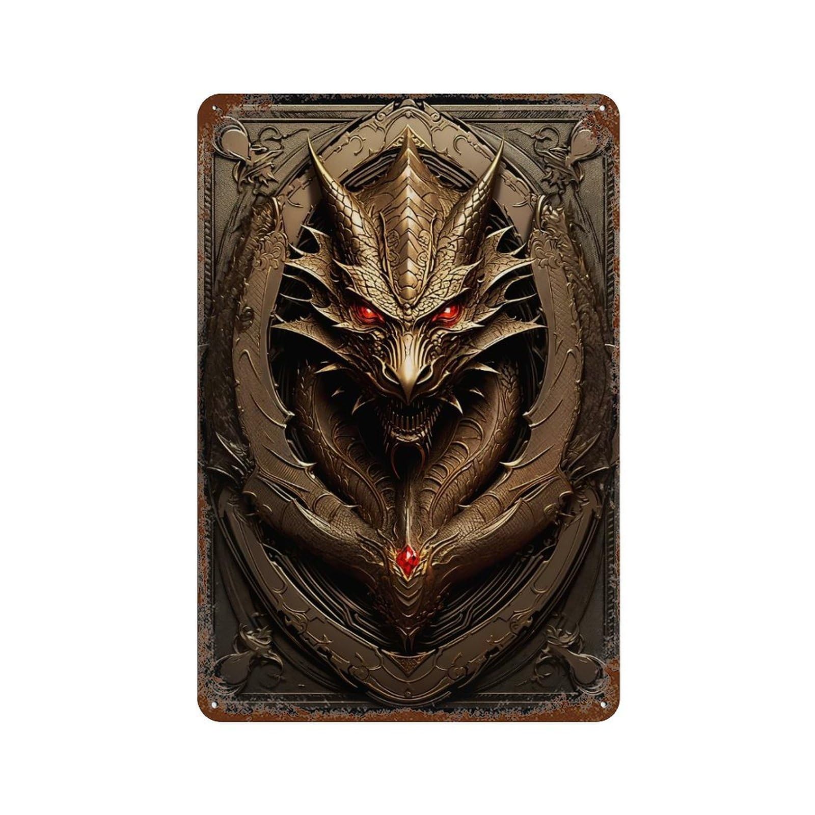 Decorative Tin Sign with Regal Dragon Enchantment Design 11.8"x7.9", for Farmhouse, Kitchen And Entryway Decor, Decorative Metal Wall Art