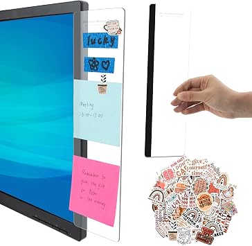 MDOZQ Office Must Haves 2 PCS Computer Sticky Note Holder with 100 PCS Boho Stickers, Post It Note Holder, Office Desktop Message Board Desk Accessories & Workspace Organizers