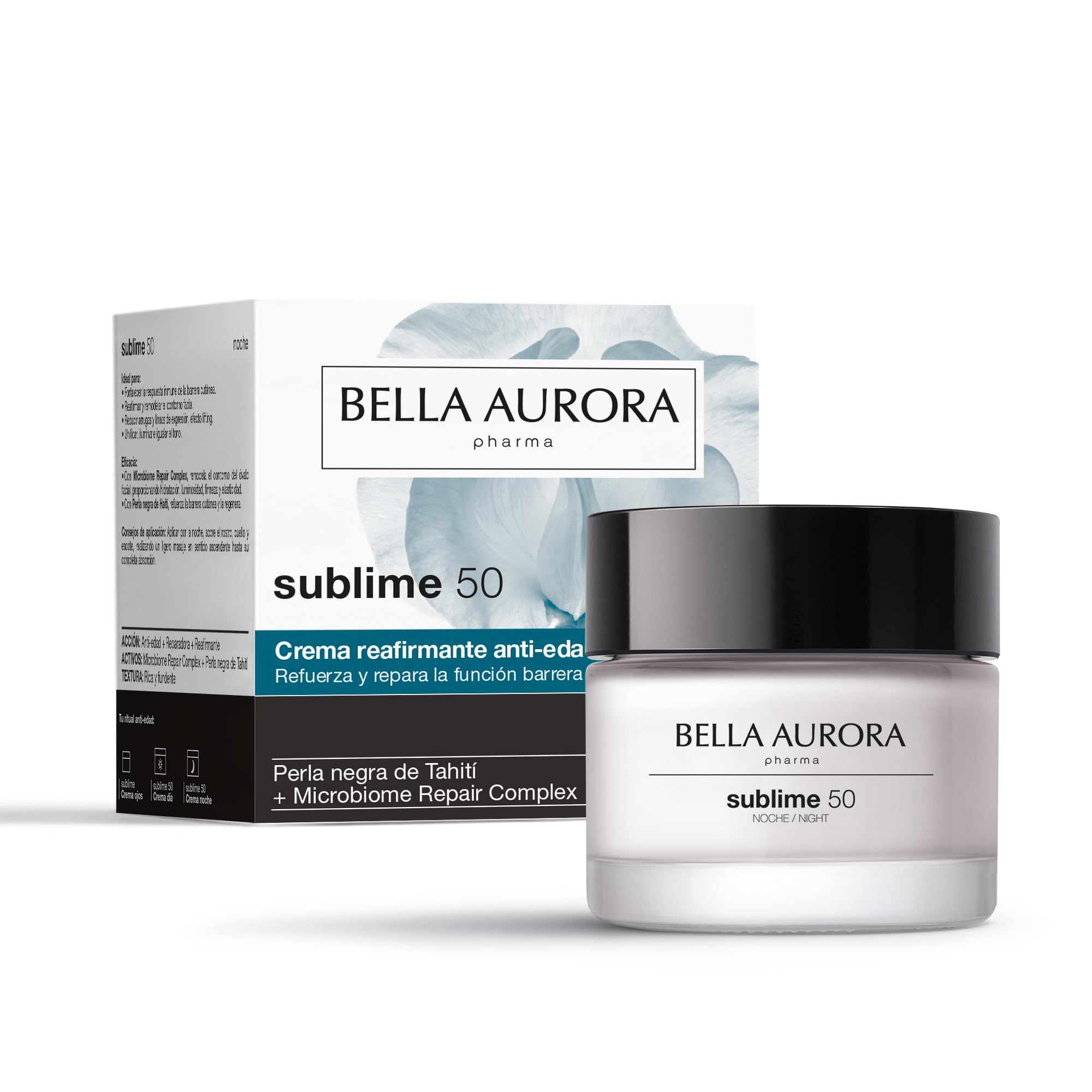 BELLA AURORA - Sublime 50 50 ml, Crema Facial de Noche Anti-Edad Regeneradora, Piel Sensible, Anti-Arrugas con Efecto Lifting, Pieles a Partir de 50 Años, Cuida y Mejora el Microbioma de la Piel