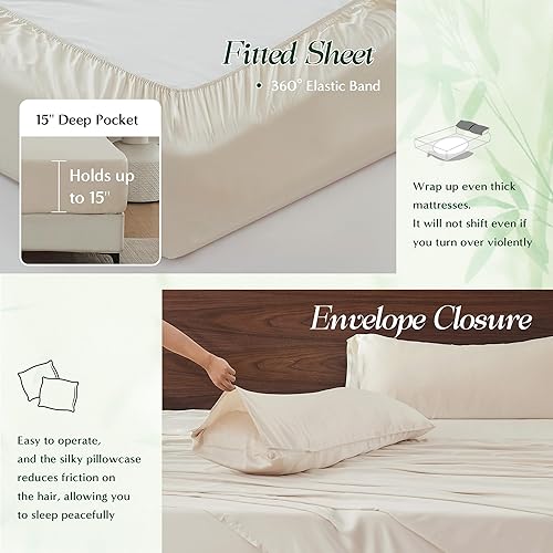 Miniatura 4 de Simple&Opulence Juego de sábanas de 100% viscosa de bambú, 4 piezas, refrescantes, suaves y transpirables, rayón de lujo y sedoso (1 sábana