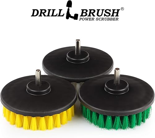 Miniatura 17 de Suministros de limpieza - Cepillo de taladro - Kit de 3 cepillos - Blanco suave para cuero, vidrio, alfombra - Amarillo Medio para superficies