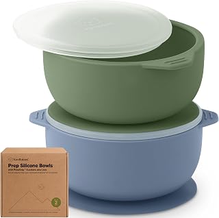 KeaBabies 2-Pack Silicone Baby Suction Bowls with Lids - BPA-Free, Food-Grade, Dishwasher Safe, Strong Grip for Toddlers & BLW (Slate)