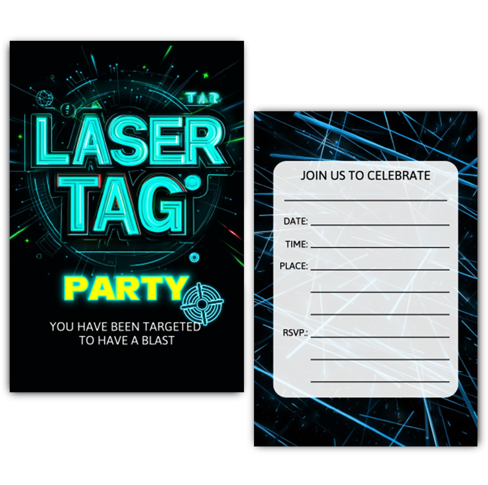 Laser Tag Party Invitation for Boys, 30 Cards With 30 Envelopes