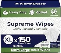 NorthShore Supreme Heavy-Duty Quilted Wipes XL 9x13in 50ct 3-Pack - Hypoallergenic Aloe Cleansing Wipes for Incontinence