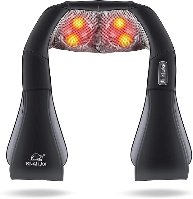 Snailax Shiatsu Neck Shoulder Massager with Heat - Adjustable Back Massager, Heated Neck Massage Pillow, Electric Massagers for Neck and Back Shoulder Foot Massage