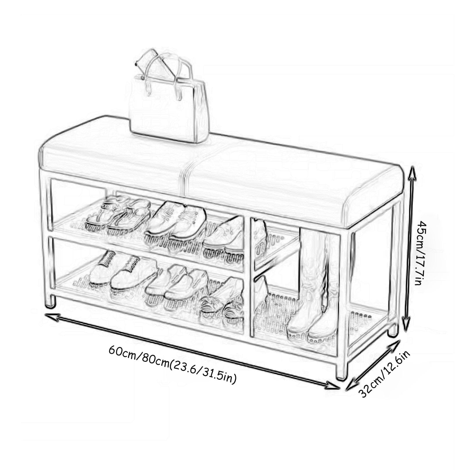 EsEntL Gepolsterte Regale und Aufbewahrungsbank, Moderne Schuhregalbank aus Kunstleder mit Metallbasis, osmanischer Bettendhocker für Schlafzimmer, Wohnzimmer, Esszimmer, 2-stöckig