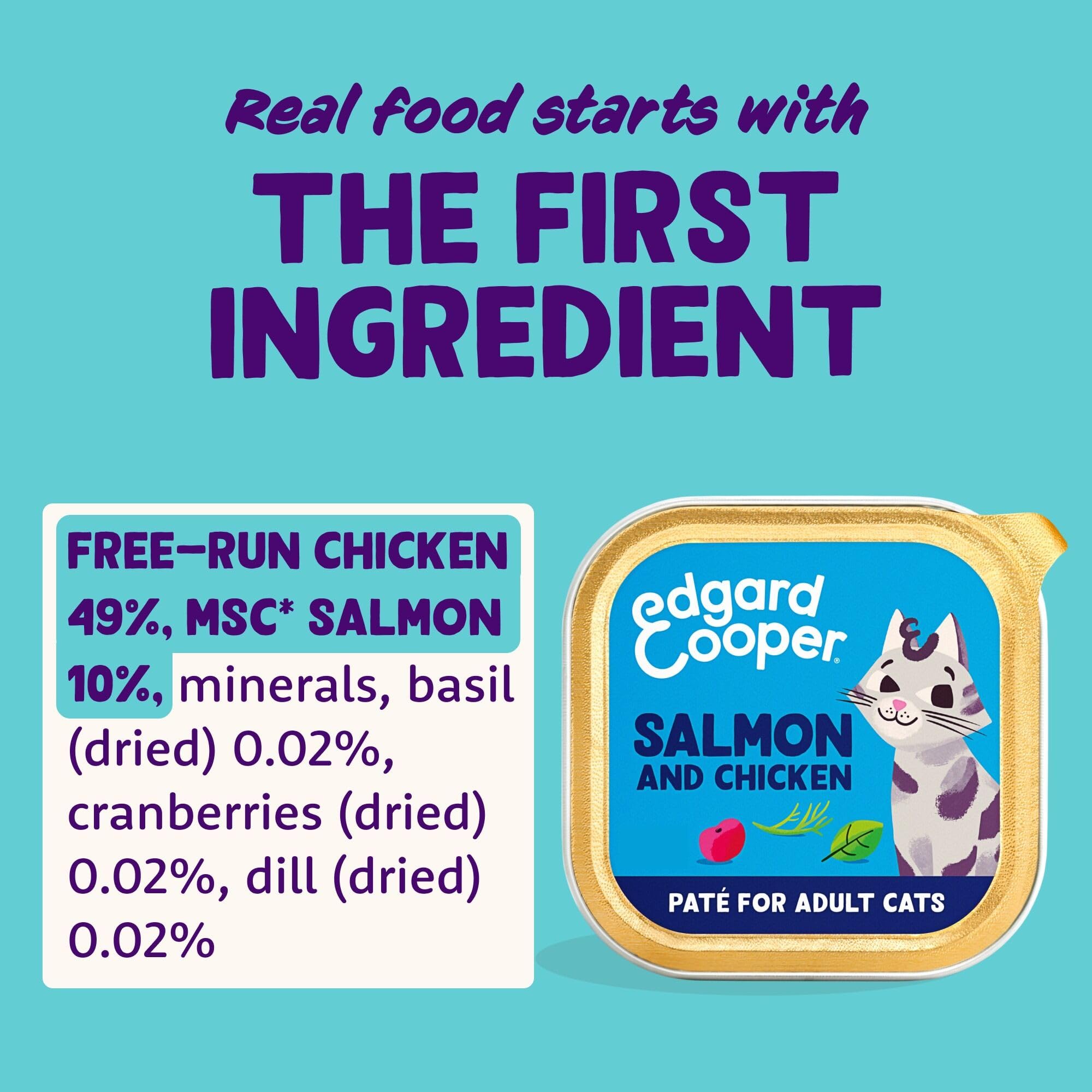 Edgard & Cooper cibo umido per gatti, (Salmone/Pollo Fresco, 85g x 16), pate gatto sterilizzati o attivo, carne fresca e ingredienti naturali, senza cereali, senza zuccheri aggiunti