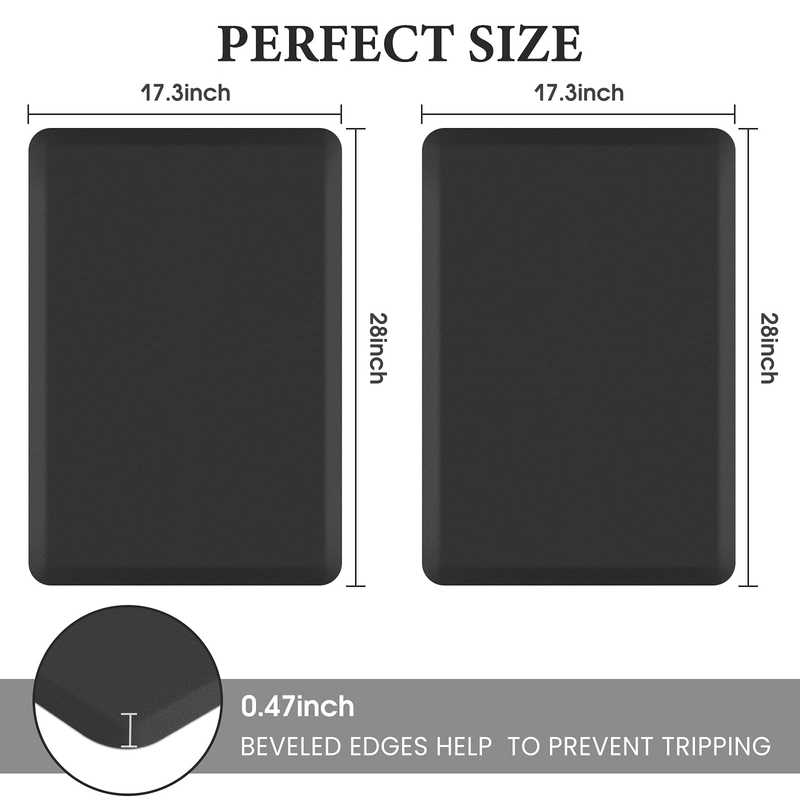 HappyTrends 2 PCS Kitchen Mat Cushioned Anti-Fatigue Floor Mat, Heavy Duty Ergonomic Comfort Foam Standing Mat, Waterproof Non-Slip Kitchen Rugs for Home, Office, Laundry,Black