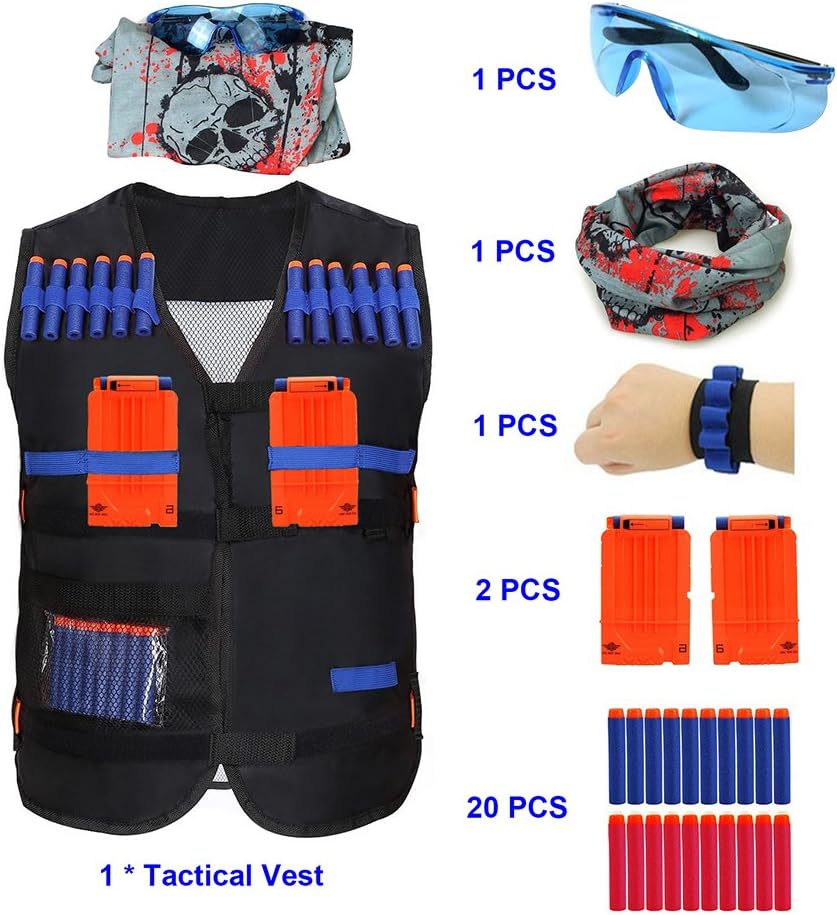 Minver Adjustable Tactical Vest Jacket Accessories Kit for Nerf Guns' N-strike Elite Series for kids