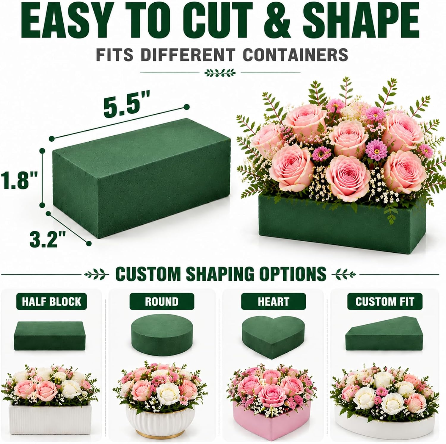 Floral Foam Bulk 30Pcs Green Flower Foam Blocks Wet Dry Foam | High Density Floral Foam for Stable Flower Arrangement, Strong Fixing Ability, Ideal for Wedding Party and Decoration Use