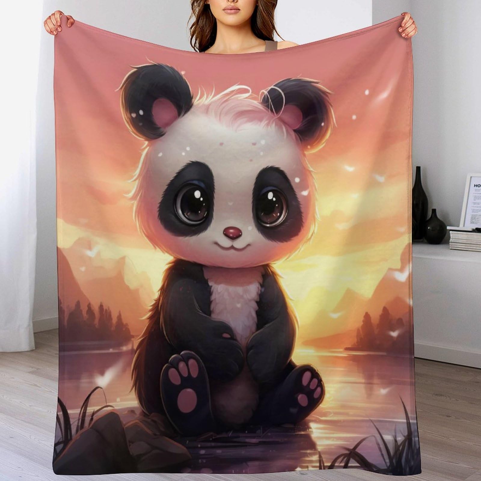 Couverture polaire panda en plaid flannel 100x130 cm pour lit et canapé