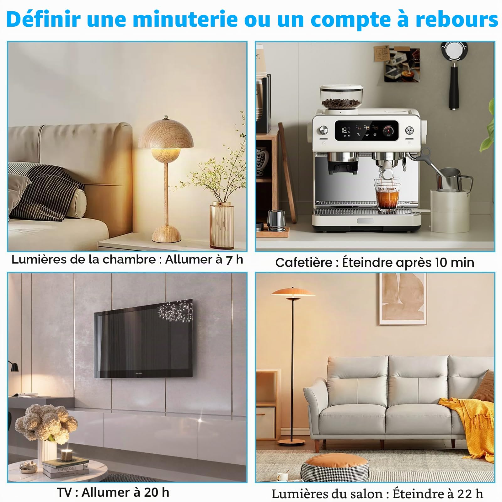 Lot de 4 prises intelligentes Wi-Fi avec mesure de courant, télécommande par application, commande vocale et minuterie, Smart Home WiFi 16 A, compatible avec Alexa et Google Home