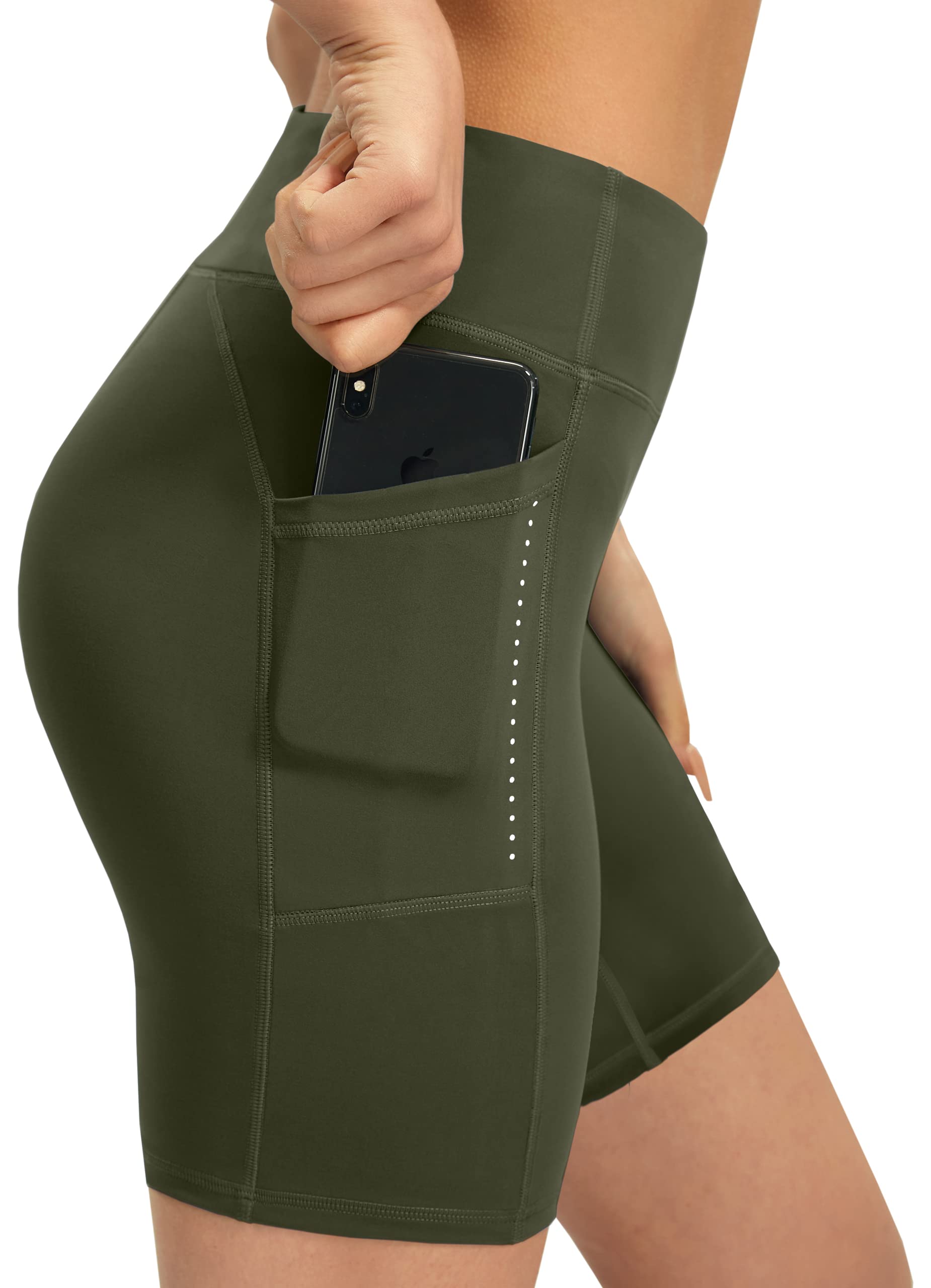 Women’s Biker Yoga Shorts with Zipper Pockets High Waisted Tummy Control Athletic Workout Running Shorts