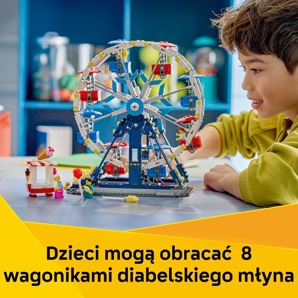 LEGO Creator 3 w 1 Kultowy diabelski młyn, zabawka konstrukcyjna dla dziecka, diabelski młyn, przejażdżka z UFO lub karuzela, pomysł na prezent urodzinowy dla chłopca lub dziewczynki od 8 lat 31389