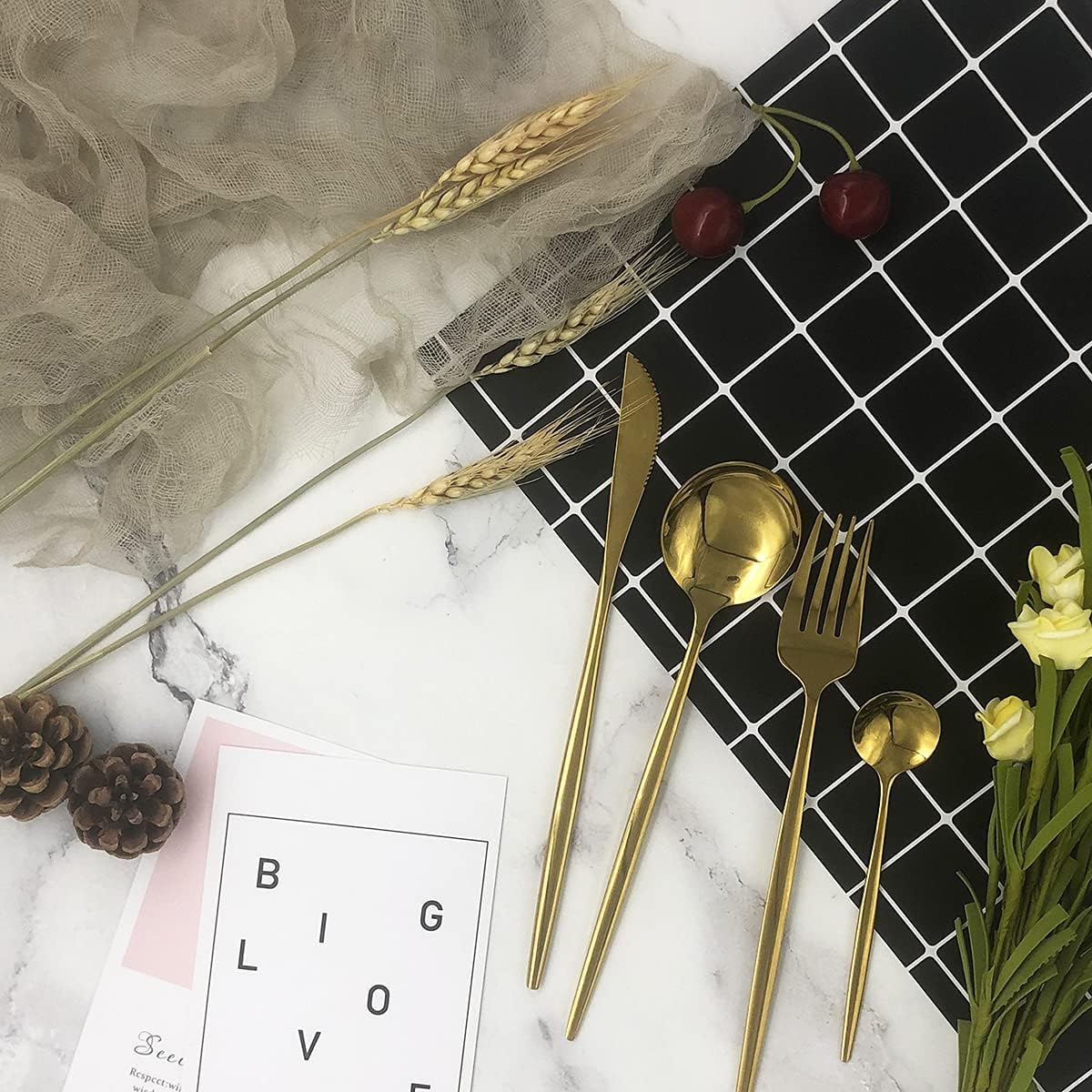 Gold Silverware Set, 24-Piece Stainless Steel Flatware Set Service For 6, Mirror Polished Tableware Cutlery Set Knife Fork And Spoon For Home & Restaurant, Dishwasher Safe image 2