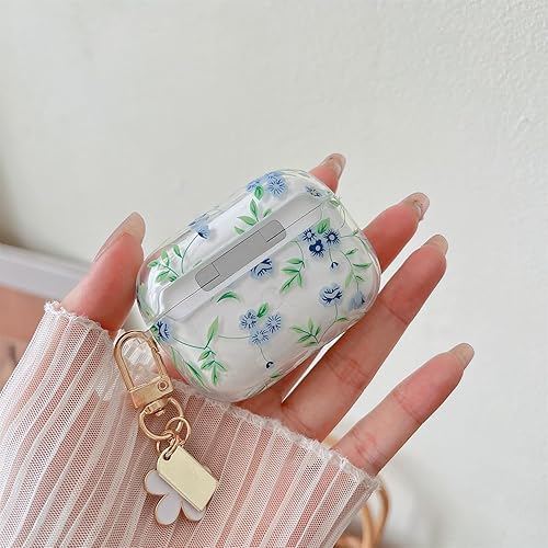 Miniatura 8 de MINSCOSE Funda transparente compatible con AirPods ProPro2, bonito diseño de patrón de flores de dibujos animados con llavero floral, funda