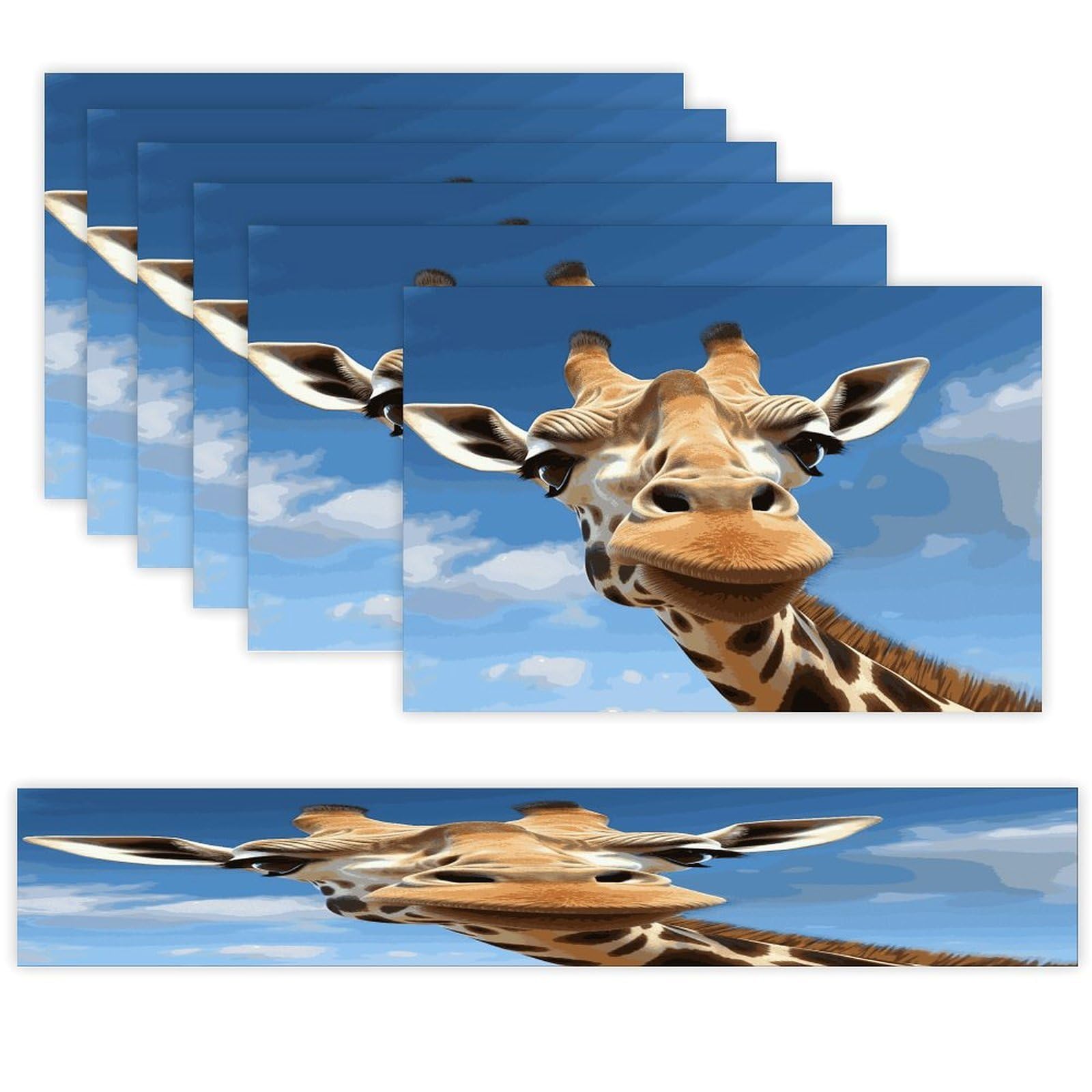 Funny Giraffe Table Runner and Placemats Set of 6 for Kitchen Washable Table Mats Heat Resistant Place Mats Non-Slip Place Mat Wipeable Placemat(6 Placemats+1 Table Runner)