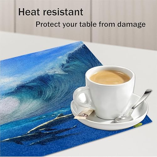 Miniatura 5 de Juego de 4 manteles individuales con diseño de animal delfín, lavables, impermeables, para fiestas, hogar, comedor, decoración de mesa de 18 x 12