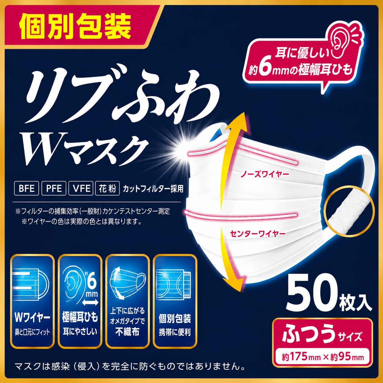 Amazon.co.jp: リブふわWマスク ふつう【個包装】 50枚 : 産業・研究
