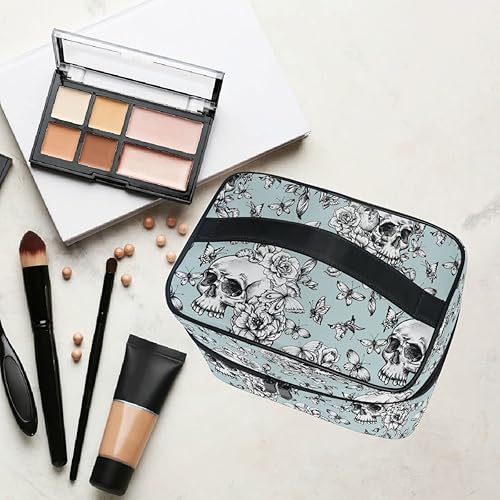 Miniatura 3 de Bolsa de maquillaje, bolsa organizadora de maquillaje de viaje con calavera y flores, neceser para niñas, mujeres y mujeres, Calaveras 191