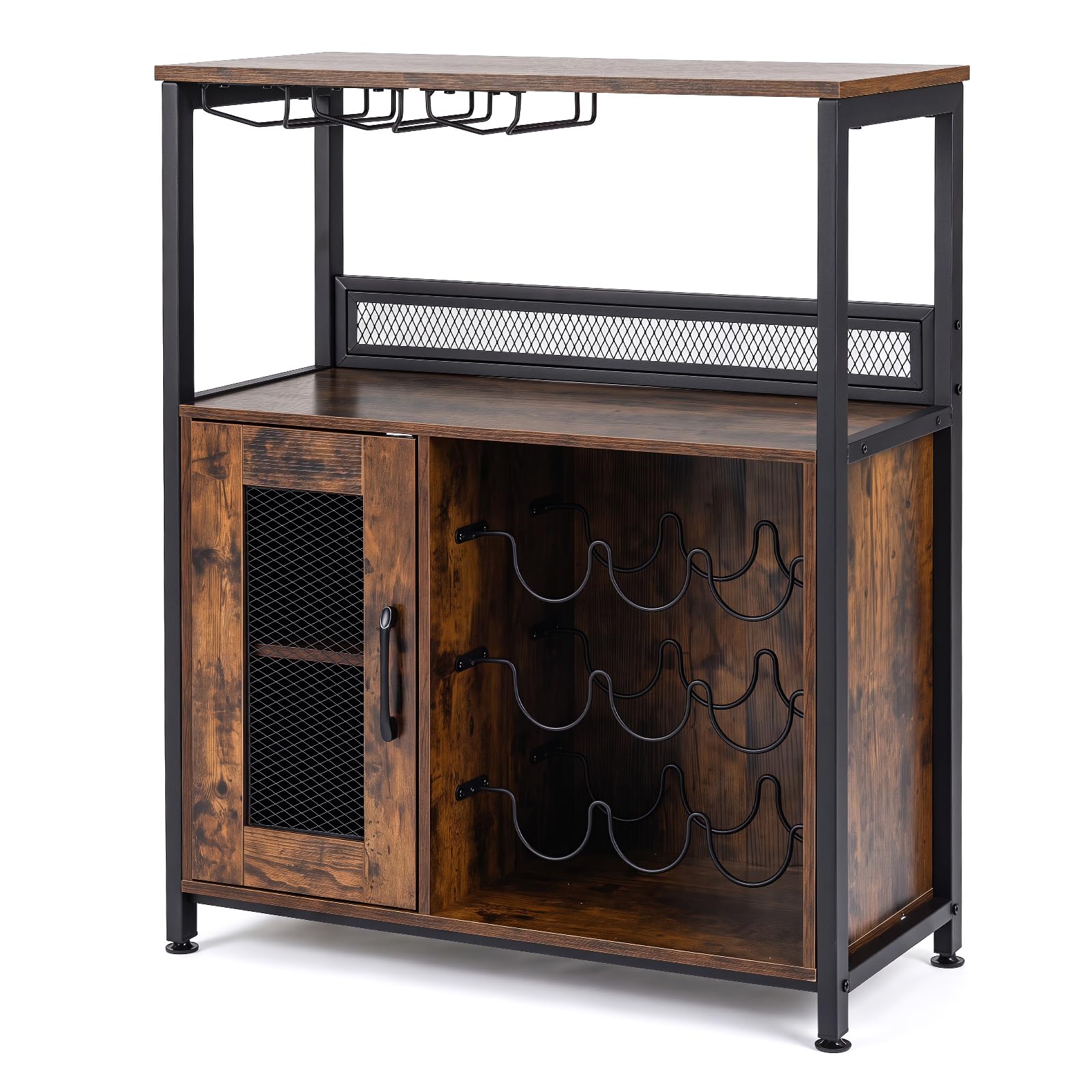 GIANTEX Armoire à Vin avec 3 Porte-Verres et Casiers à 9 Bouteilles, Meuble à Vin avec Kit Anti-Basculement, Organisateur Industrielle pour Salon, Salle à Manger, Cuisine, Bar, Marron Rustique