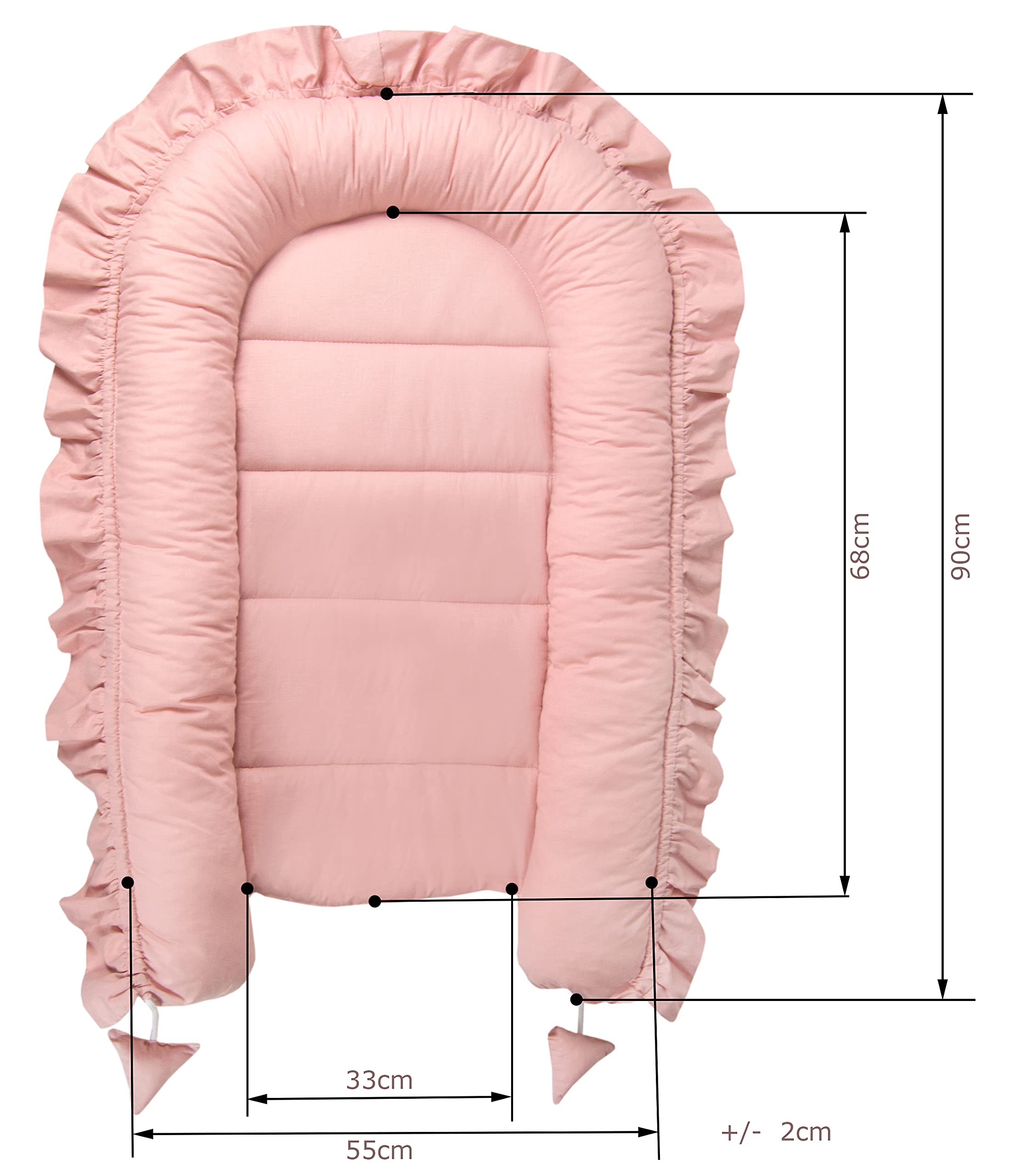 PIMKO Nido de bebé con Volantes Recién Cunas Nido para bebés Reductor de Cuna 100% Algodón babynest (Rosa con Volante)