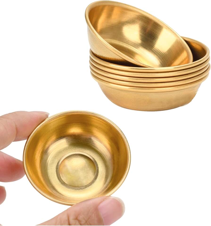 Tiny Brass Bowls for Buddhist Water Offering Bowls, 1.9 Inch, Set of 7 (Gold)