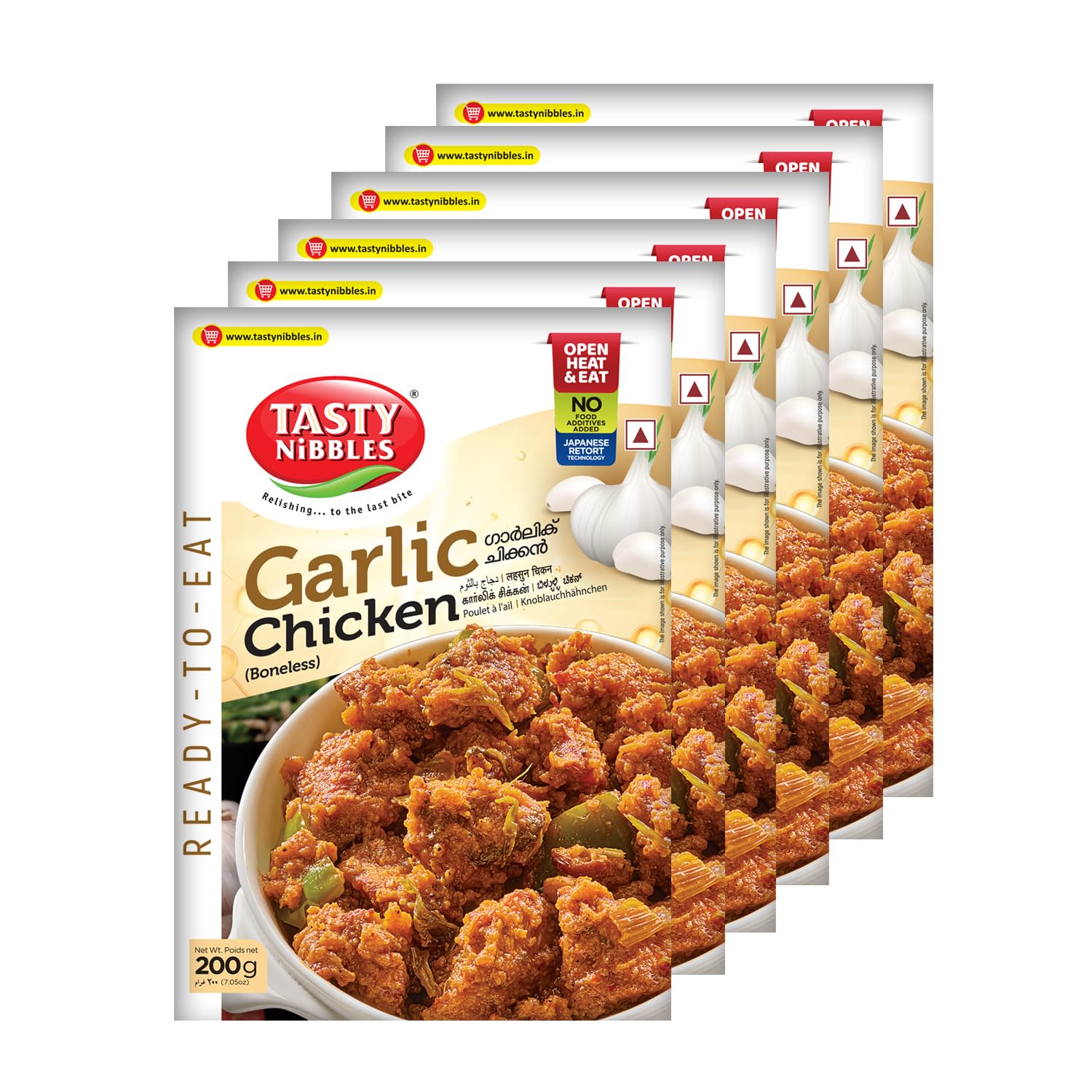 Tasty Nibbles Ready to Eat Garlic Chicken 200g [Pack of 6]| Open Heat & Eat | Non-Vegetarian | No Added Preservatives | Japanese Retort Technology