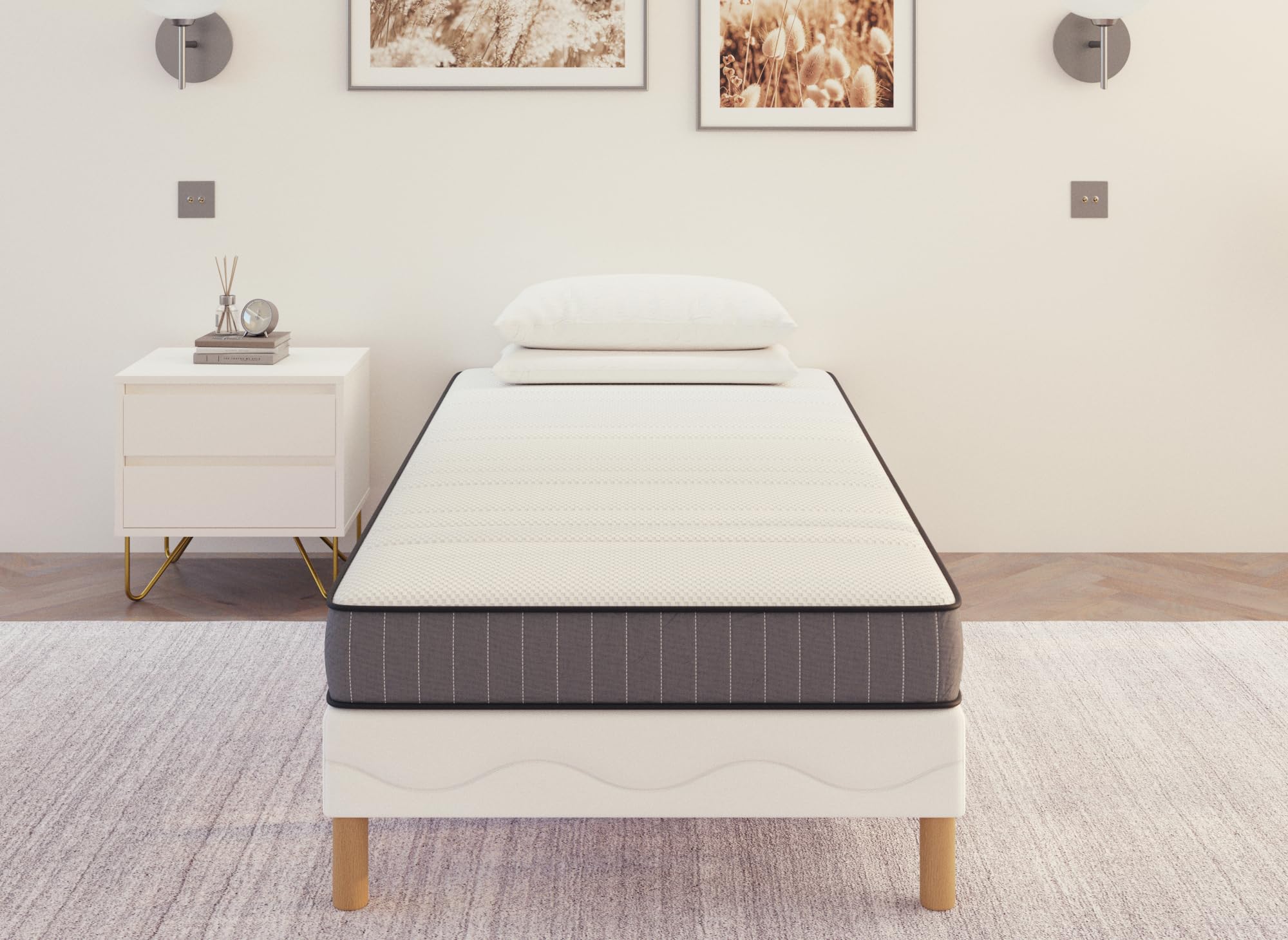 DecoInParis Ensemble 90x190 sommier tapissier + Matelas en Mousse 15 cm Wolk