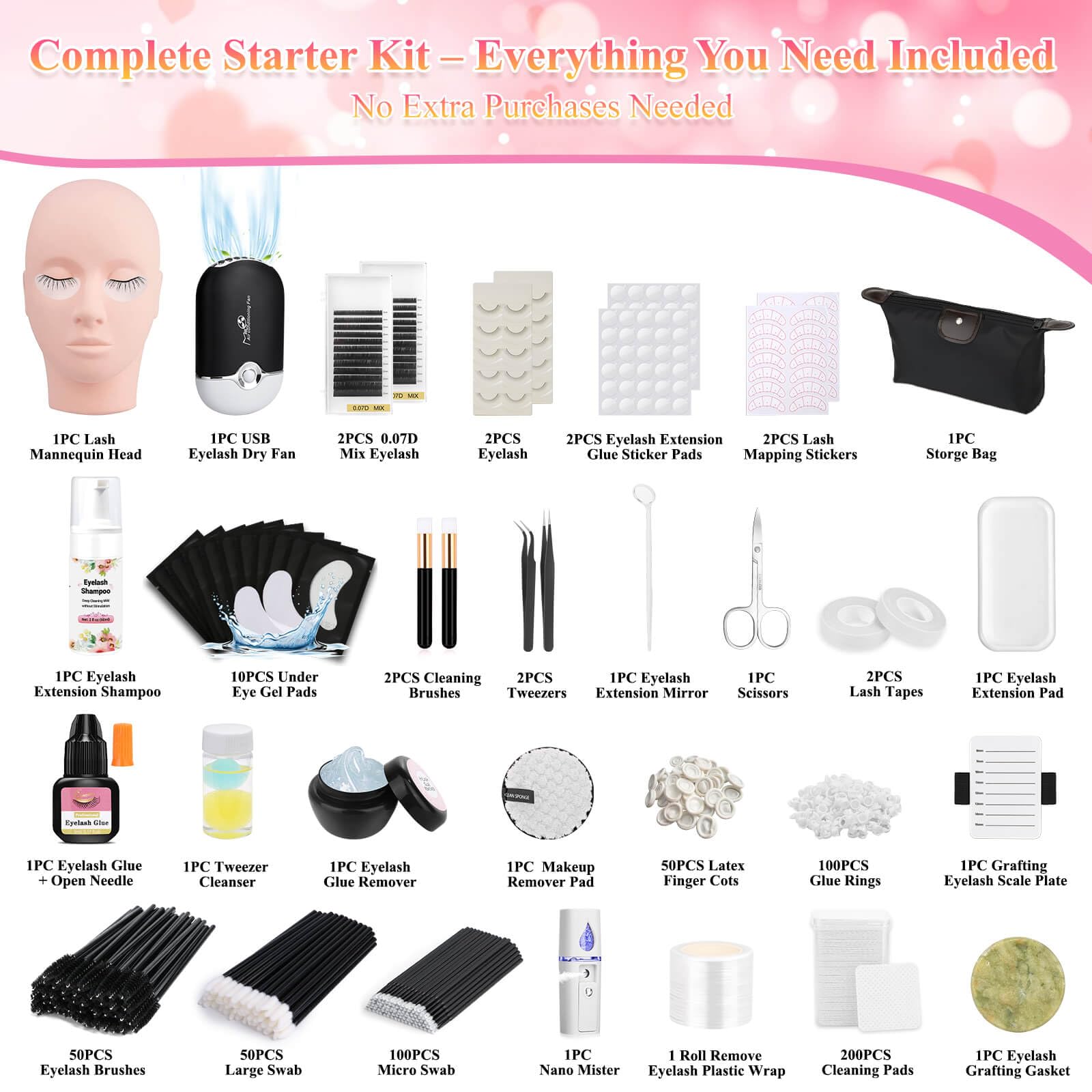 Eyelash Extension Practice Kit for Beginners with Mannequin Head