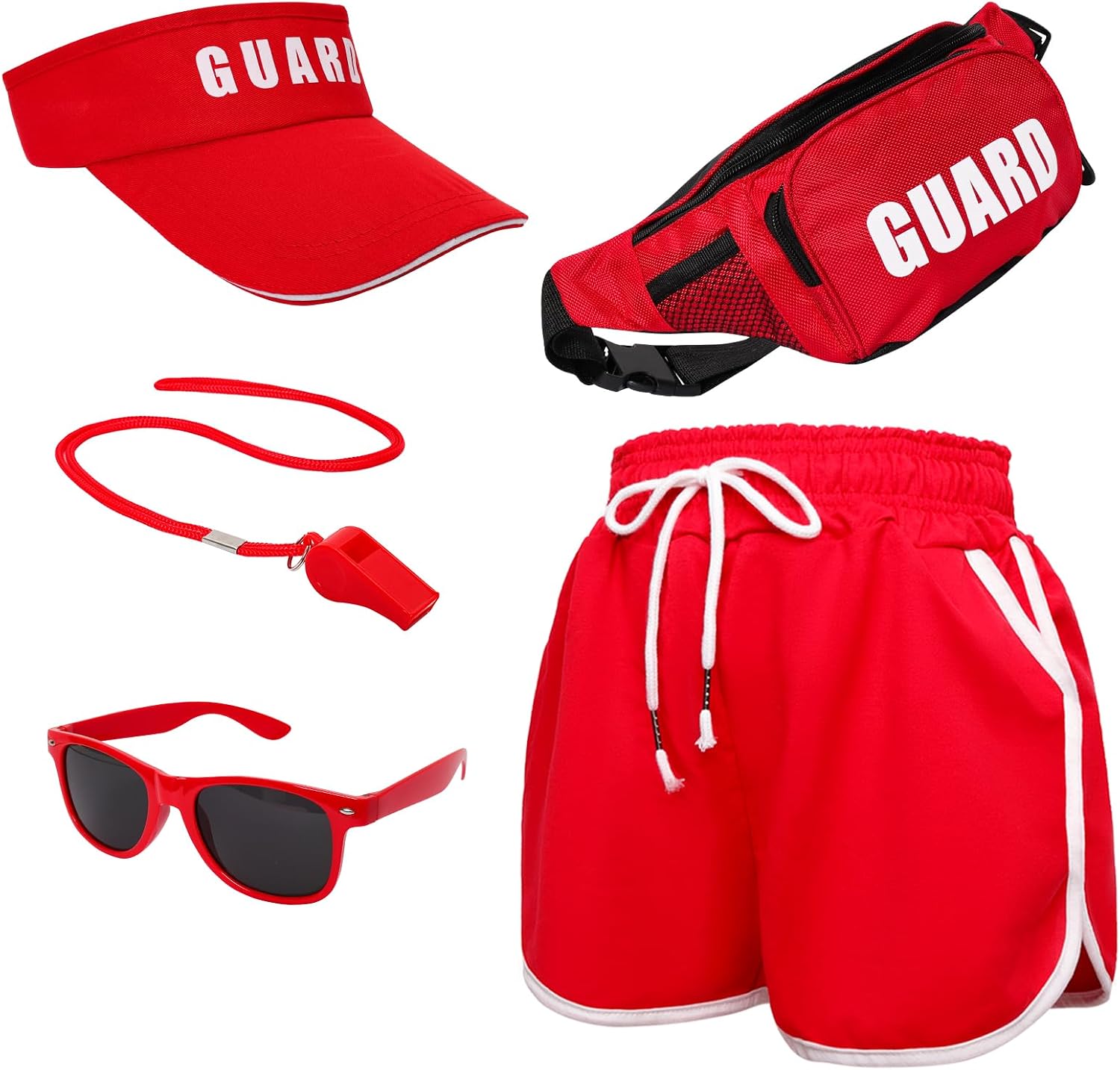 Fumwase 5PCS Guard Costume Set Include Shorts Guard Red Hat Sunglasses Fanny Pack and Whistle for Men Women Halloween