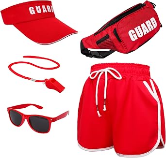 Fumwase 5PCS Guard Costume Set Include Shorts Guard Red Hat Sunglasses Fanny Pack and Whistle for Men Women Halloween
