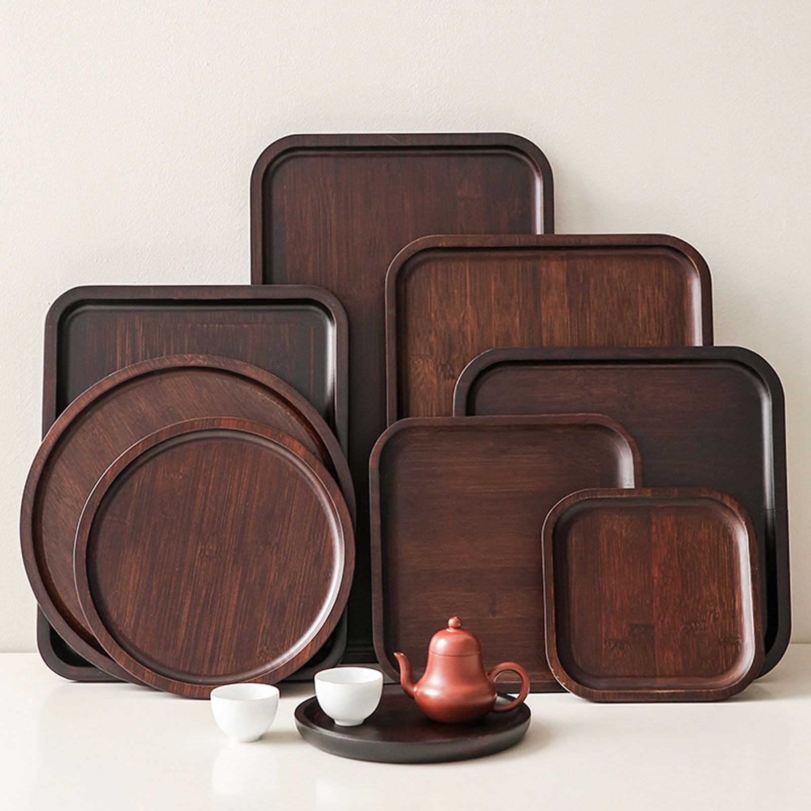 HUHJYUGE Bandejas de Bambú Natural, Bandeja Madera Rectangular, Bandeja para El Desayuno, Bandeja Redonda con Borde Elevado, para Decoración del Hogar, Postre, Galleta, Pan (Rectangular/50x28cm)