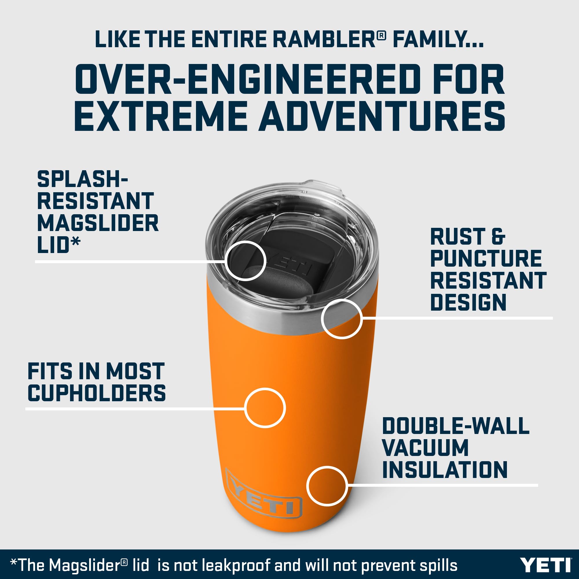 YETI Rambler Tumbler, bicchiere isolante sottovuoto in acciaio inox con coperchio Magslider, granchio reale, 295 ml