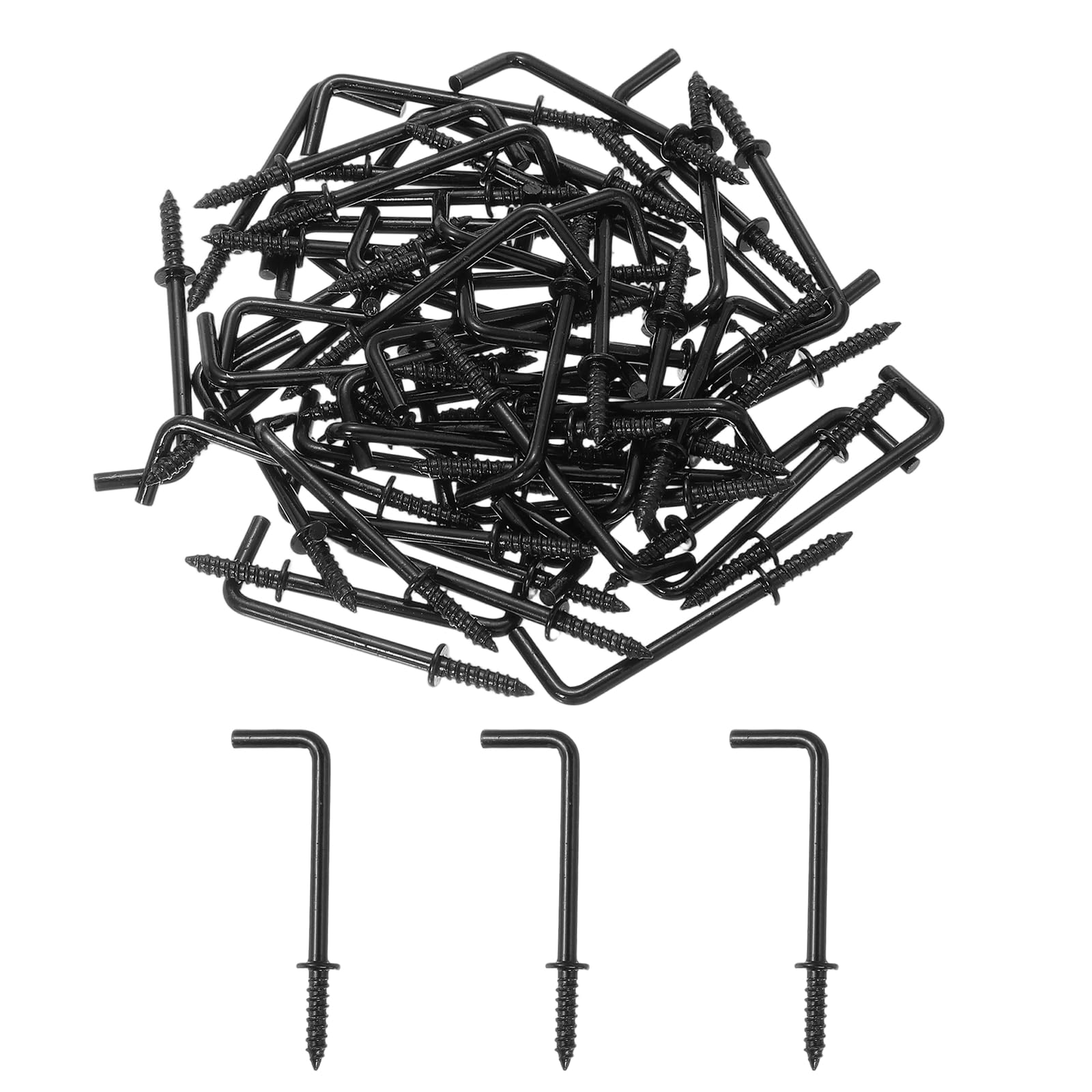 YELARXI L-Shape Screw Hooks Carbon Steel 7 Shape Right Angle Medal Hooks, 1-1/2 Inch Fit for Hanging Home Workplace Office (30Pcs, Black)